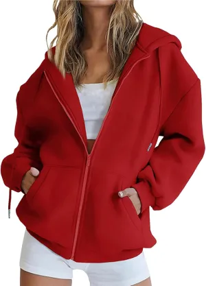 oiangi Hoodies for Women Teen Girls Fall Long Sleeve Jacket Cute Drawstring Zip up Hoodie Oversized Y2k Sweatshirts Pockets