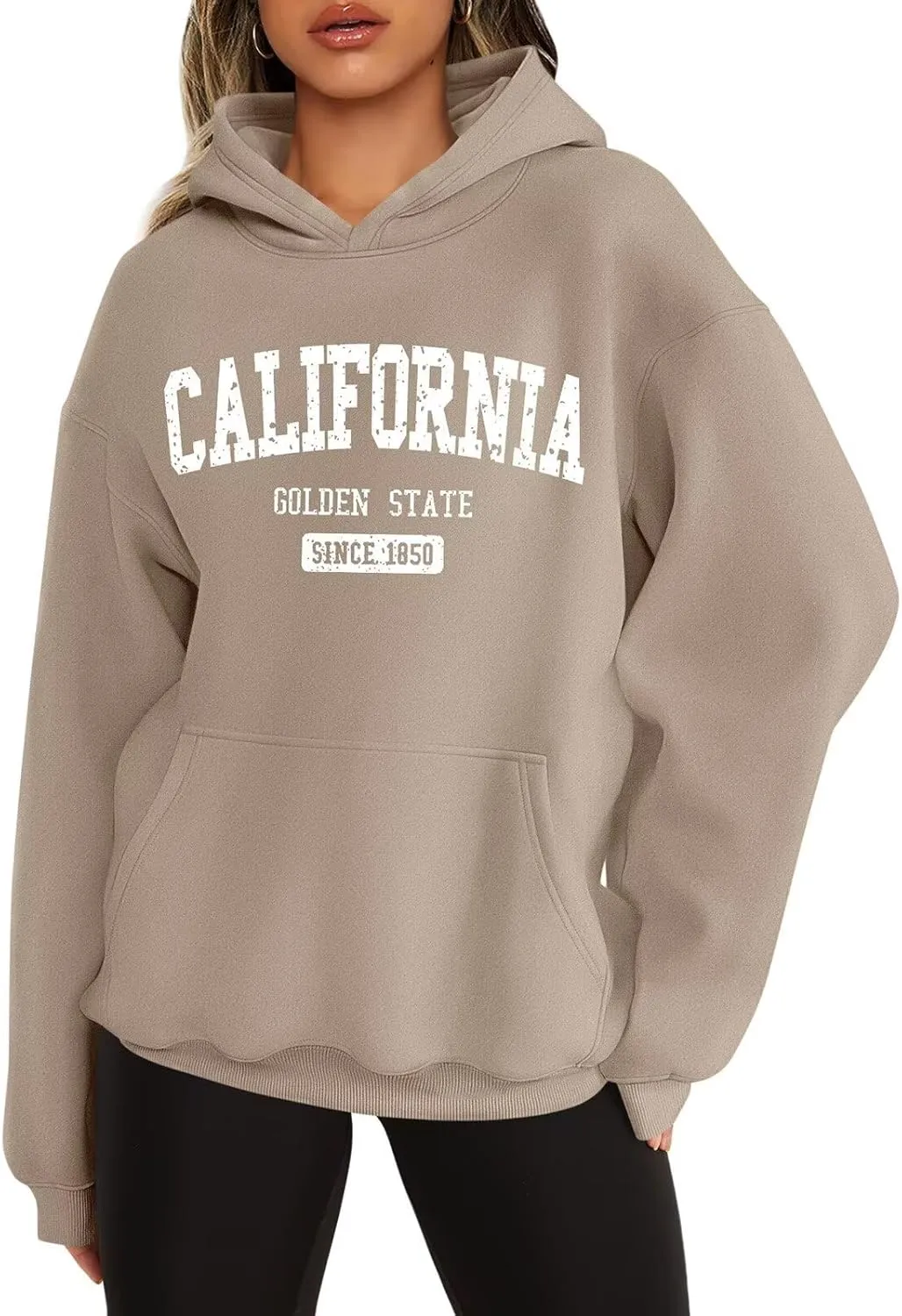 ORANDESIGNE Womens Oversized Letter Print Hoodies Graphic Fleece Sweatshirts Long Sleeve Pullover with Pocket 2025