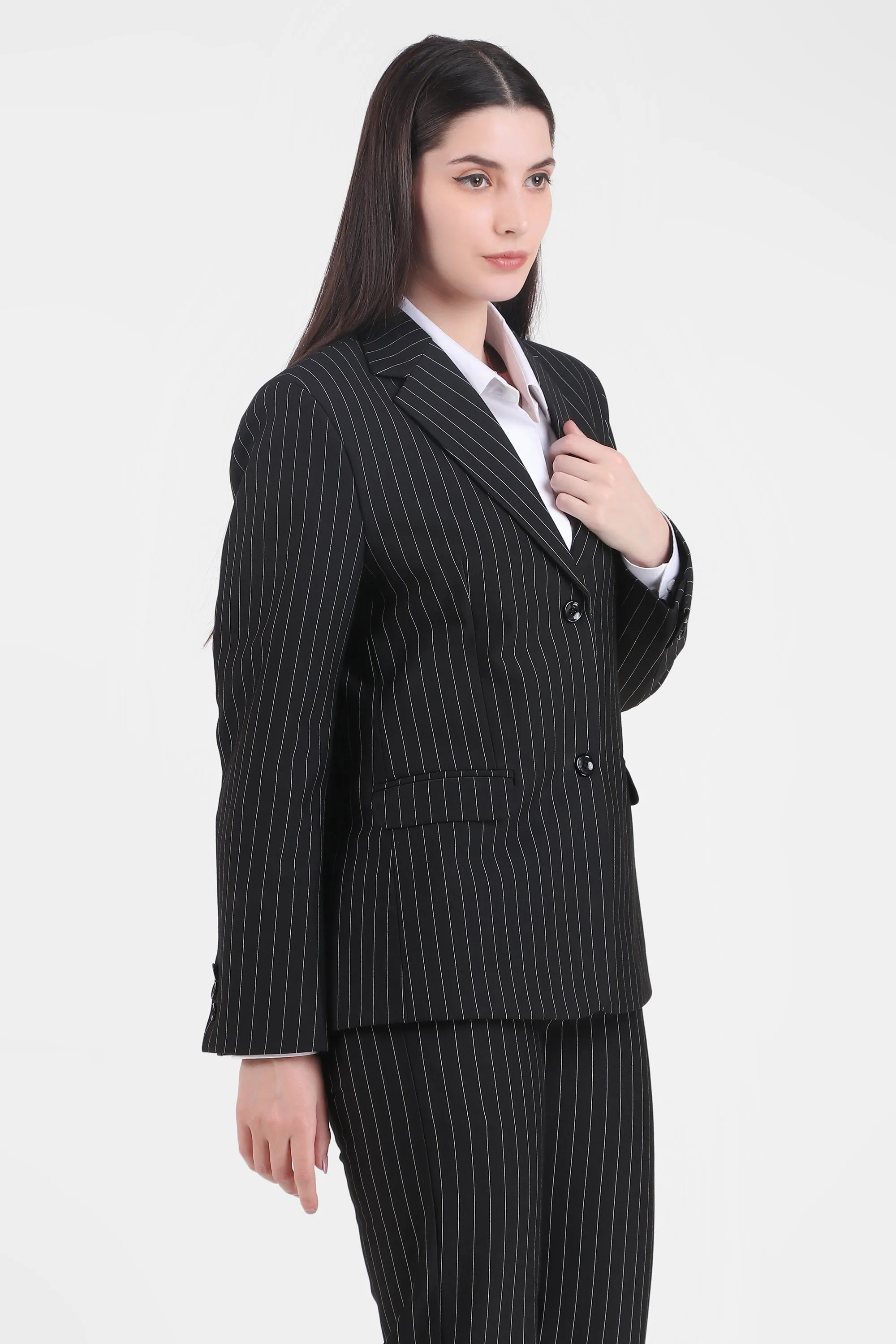Pinstriped Black Double Button Blazer