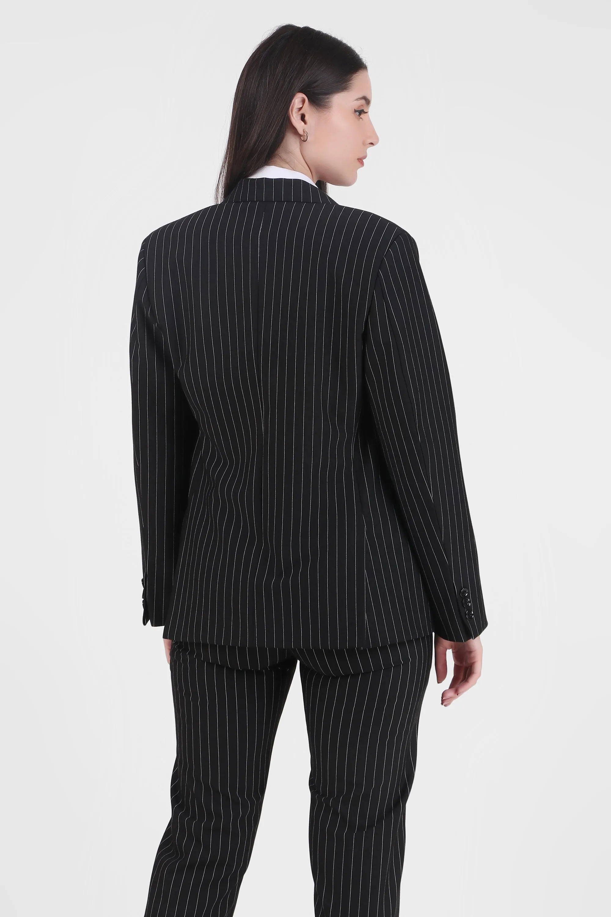 Pinstriped Black Double Button Blazer
