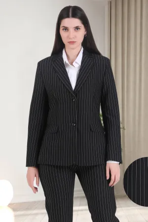 Pinstriped Black Double Button Blazer