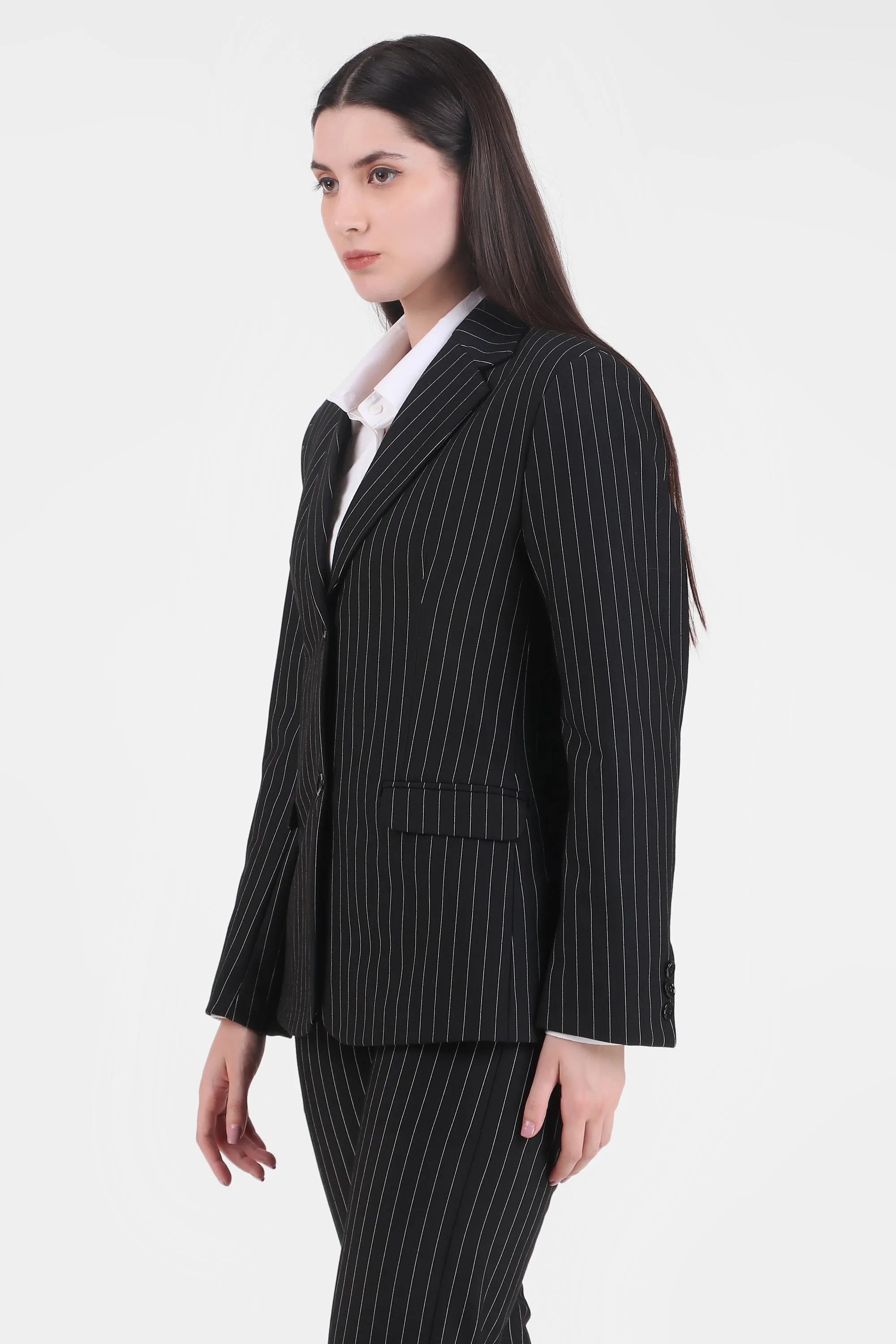 Pinstriped Black Double Button Blazer