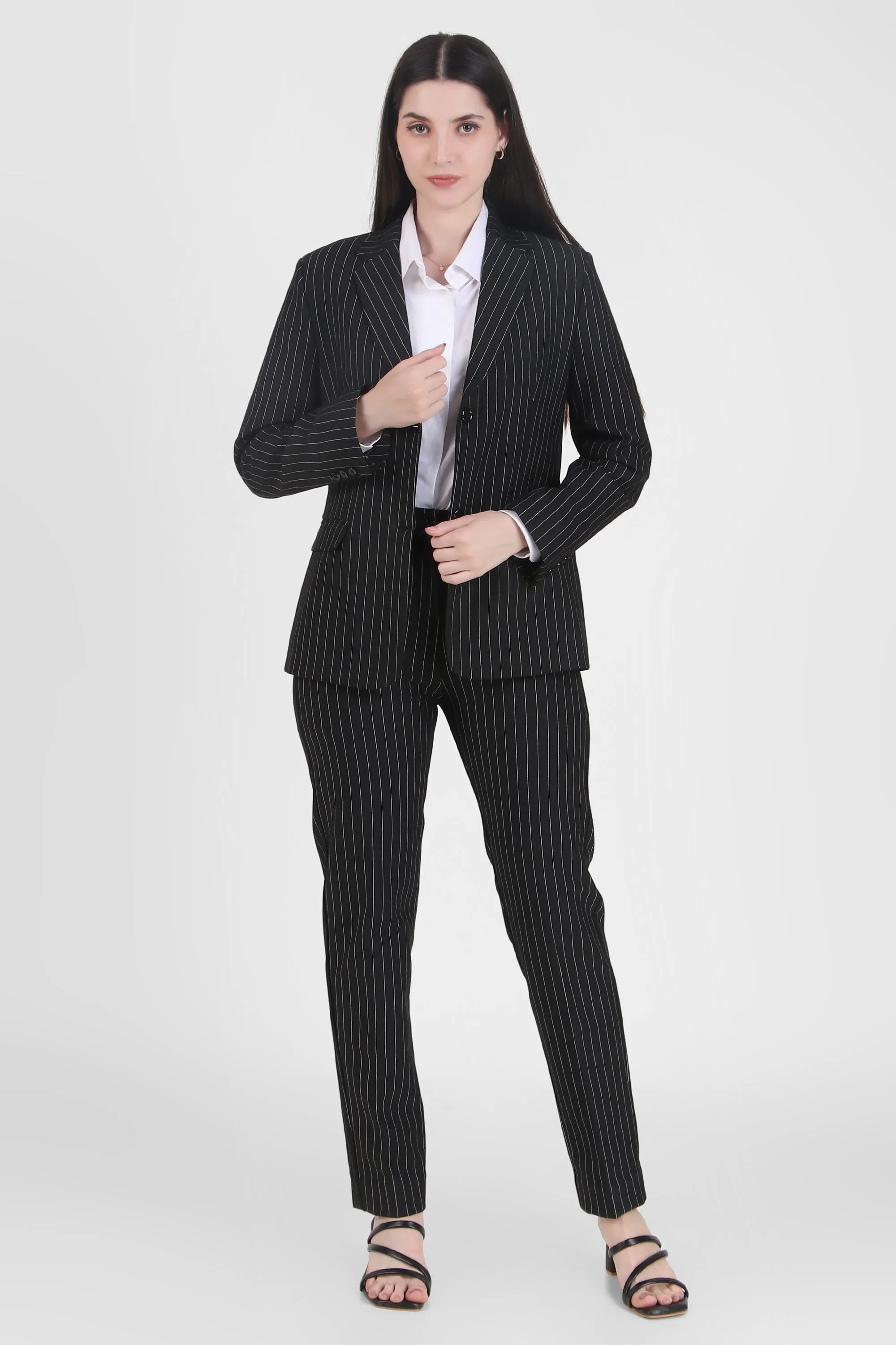 Pinstriped Black Double Button Blazer