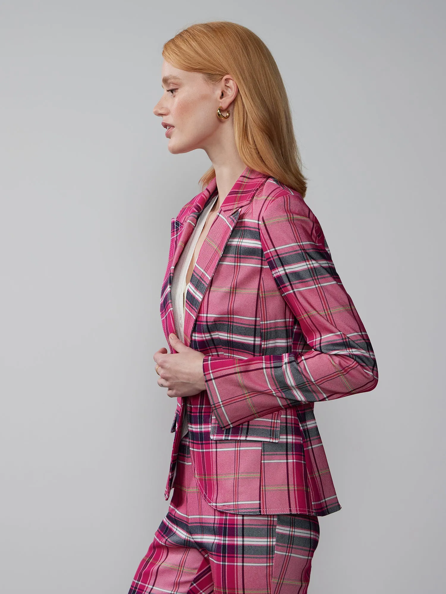 Plaid One Button Blazer