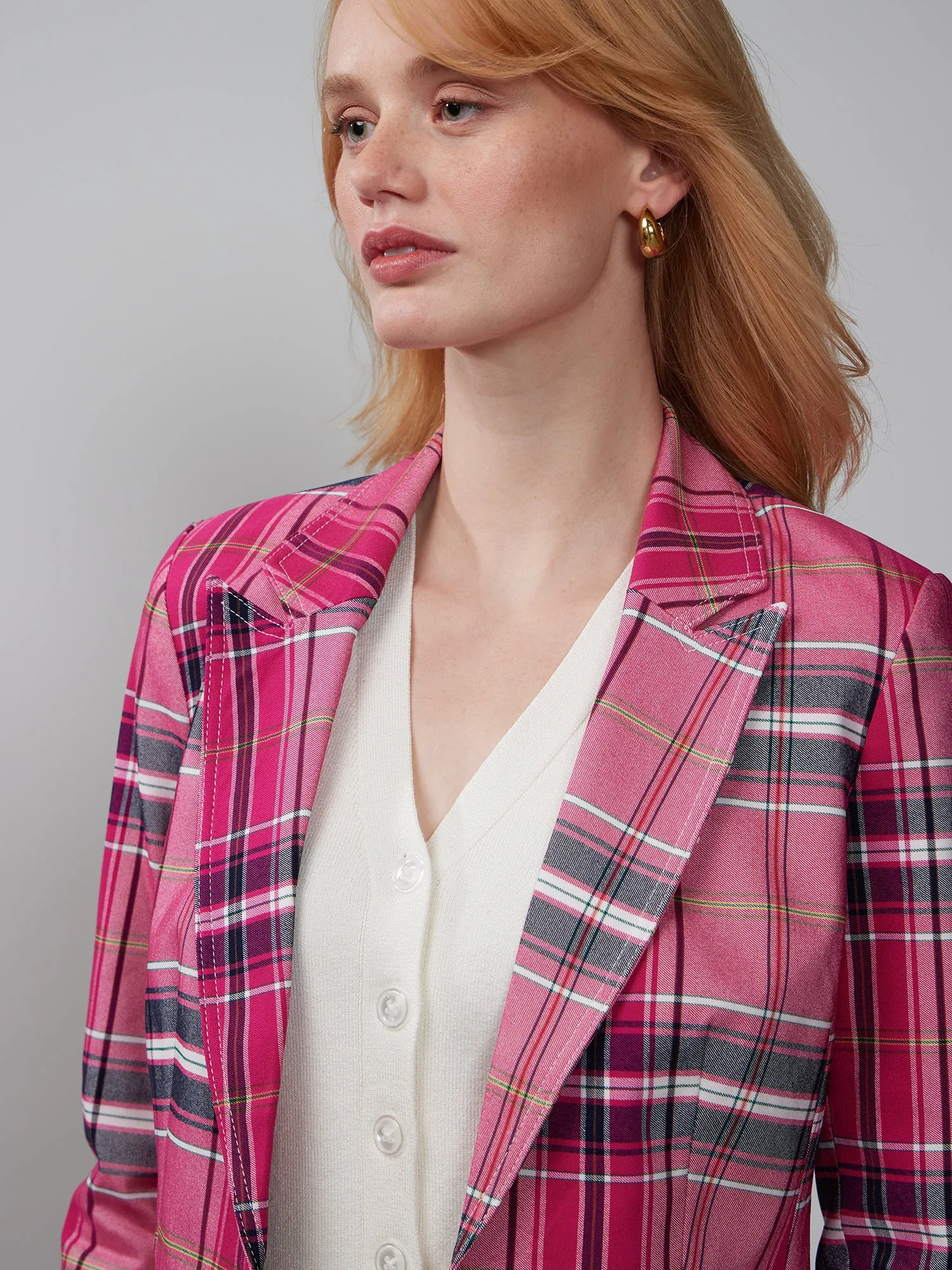 Plaid One Button Blazer