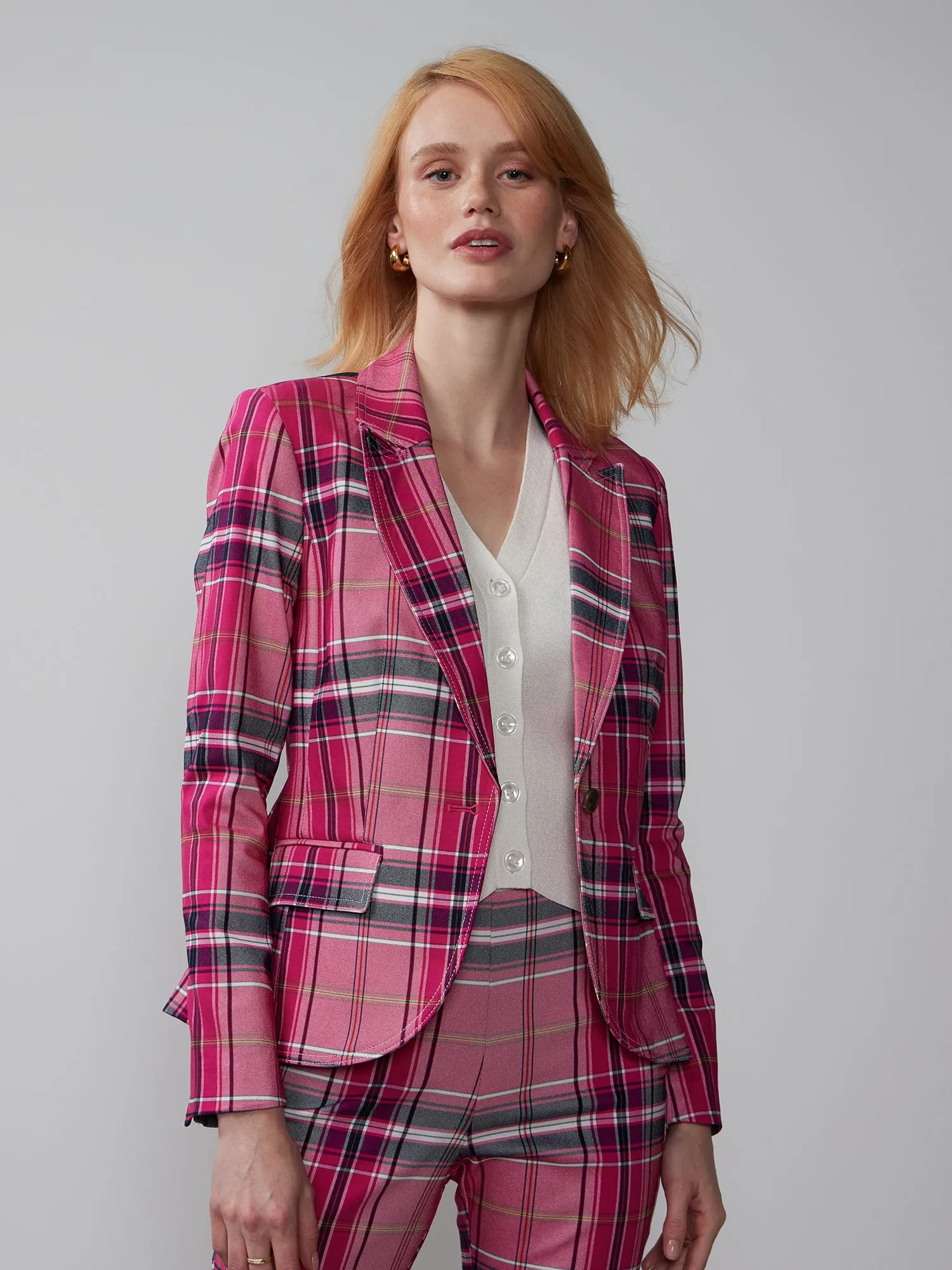 Plaid One Button Blazer
