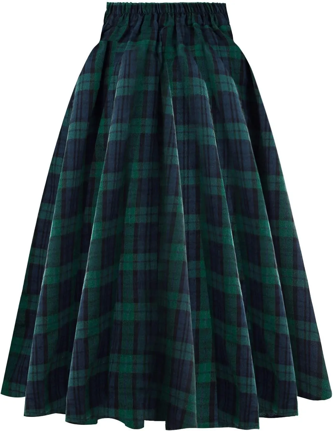 Plaid Skirt for Womens High Waist A Line Pleated Midi Skirts Steampunk Women Long Skirt Medieval Halloween Costume