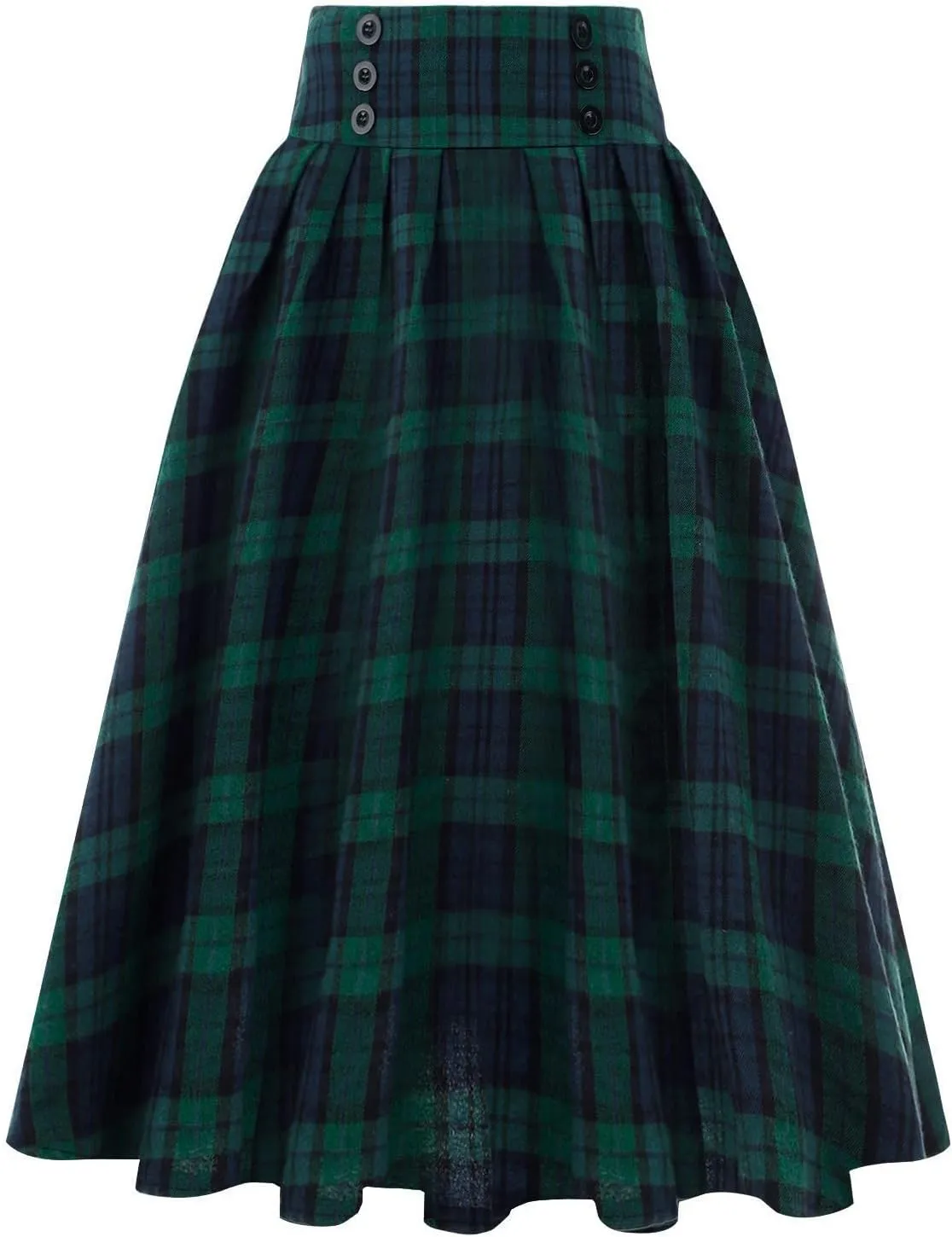 Plaid Skirt for Womens High Waist A Line Pleated Midi Skirts Steampunk Women Long Skirt Medieval Halloween Costume
