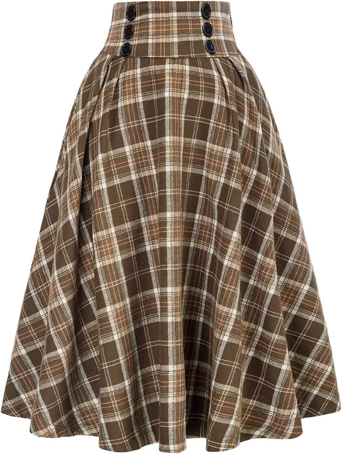 Plaid Skirt for Womens High Waist A Line Pleated Midi Skirts Steampunk Women Long Skirt Medieval Halloween Costume