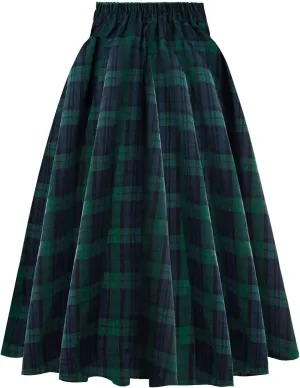 Plaid Skirt for Womens High Waist A Line Pleated Midi Skirts Steampunk Women Long Skirt Medieval Halloween Costume