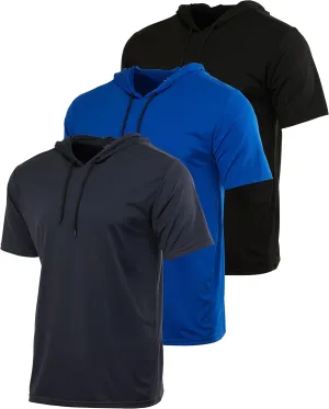 Real Essentials 3 Pack: Men's Dry Fit Short Sleeve Active Athletic Hoodie Pullover Sweatshirt (Available in Big & Tall)