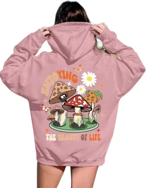 Remidoo Womens Oversized Graphic Hooded Long Sleeve Pullover Sweatshirts With Pocket