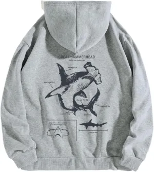 RICHTRUE Women Graphic Hoodies Y2k Hoodies Cute Preppy Pullover Sweater Hooded Oversized Graphic Sweatshirts Shark Sweatshirt