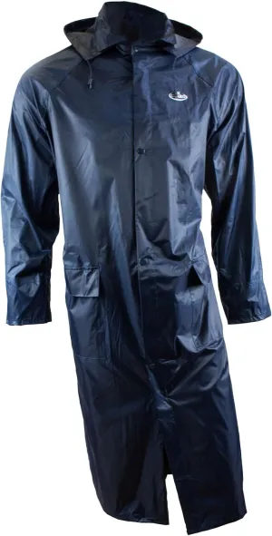 RK Safety RC-PP-NVY44 Navy PVC Polyester Trench Rain Long Coat With Hoodie(Navy, Small)