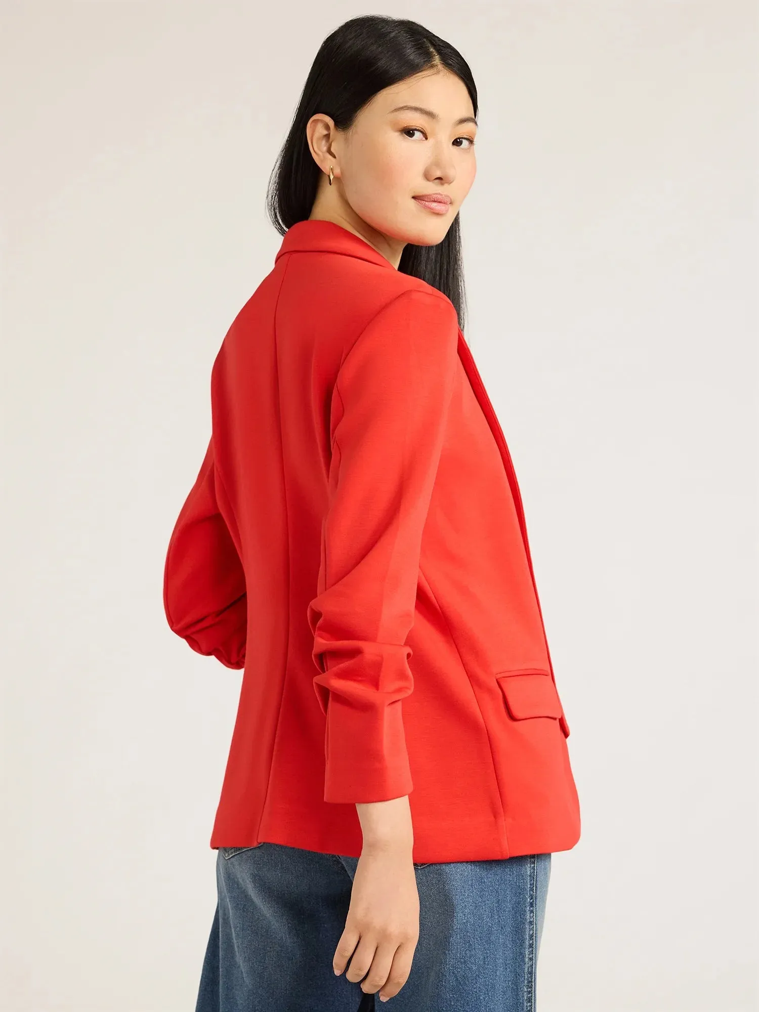 Scoop Women's and Women's Plus Relaxed Scuba Knit Stretch Blazer with Scrunch Sleeves, Sizes XS-4X