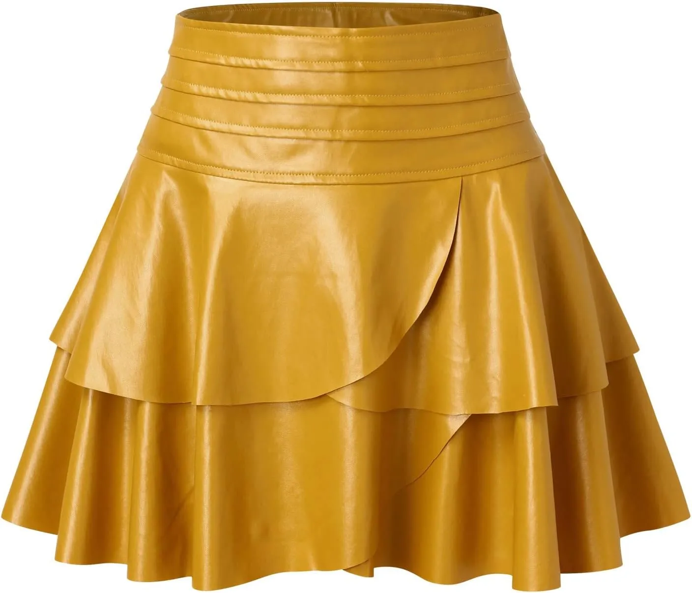 Short Mini Skirts for Women Faux Leather Pleated Skirt Trendy High Waisted Leather Pleated Solid Ruffle Skirt