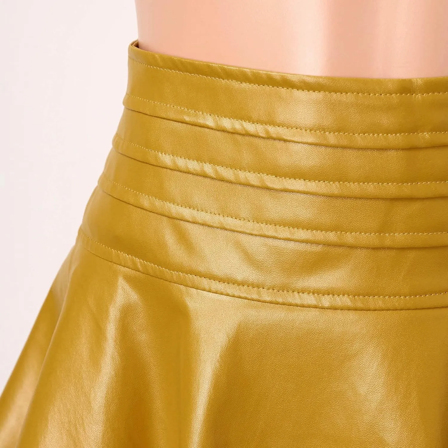 Short Mini Skirts for Women Faux Leather Pleated Skirt Trendy High Waisted Leather Pleated Solid Ruffle Skirt