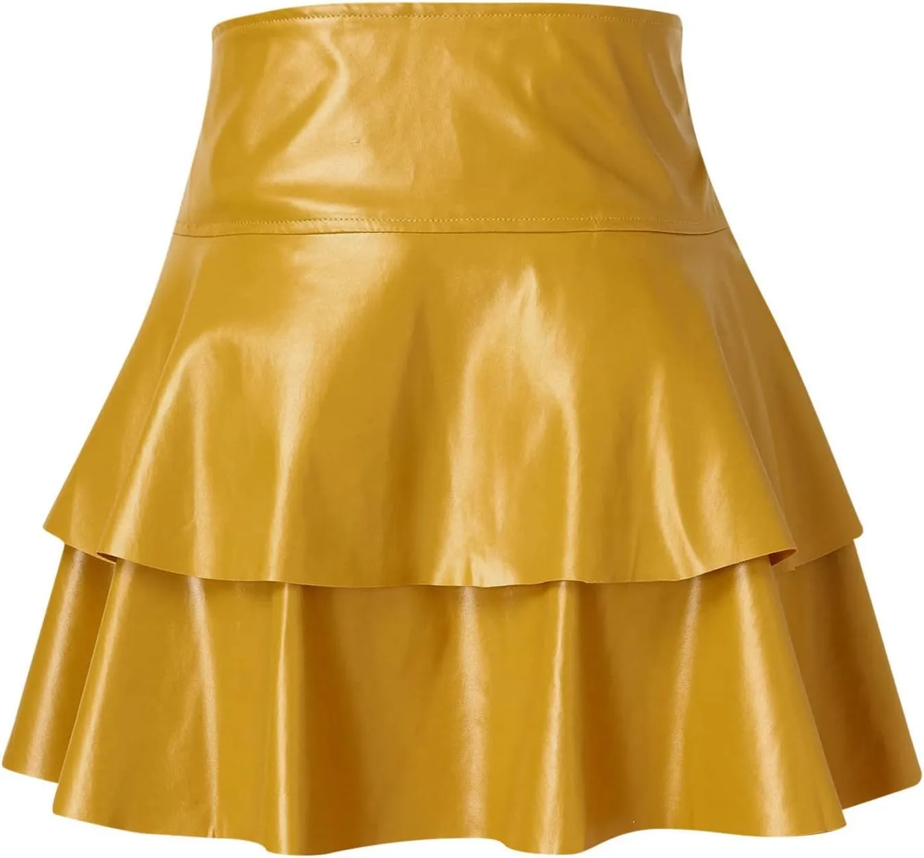 Short Mini Skirts for Women Faux Leather Pleated Skirt Trendy High Waisted Leather Pleated Solid Ruffle Skirt