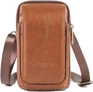 Simple Vintage Leather Waist Bag Fanny Pack Hip Bumbag with Adjustable Shoulder Strap Yellow Brown