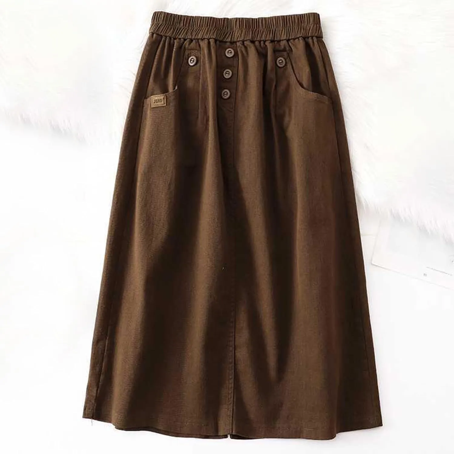 Skirts for Women 2024 Fall Casual Loose High Waisted Mid Length Skirt Baggy Pleated Button Midi Skirt with Pockets