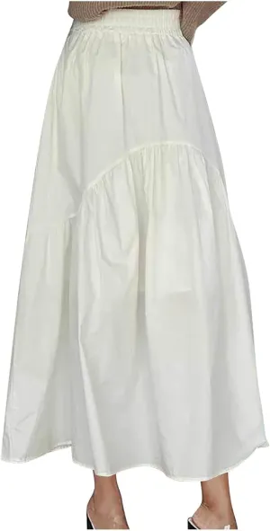 Skirts for Women Fall Elastic High Waist Swing Skirts Casual Pleated a Line Midi Skirt Trendy Baggy Half Skirt