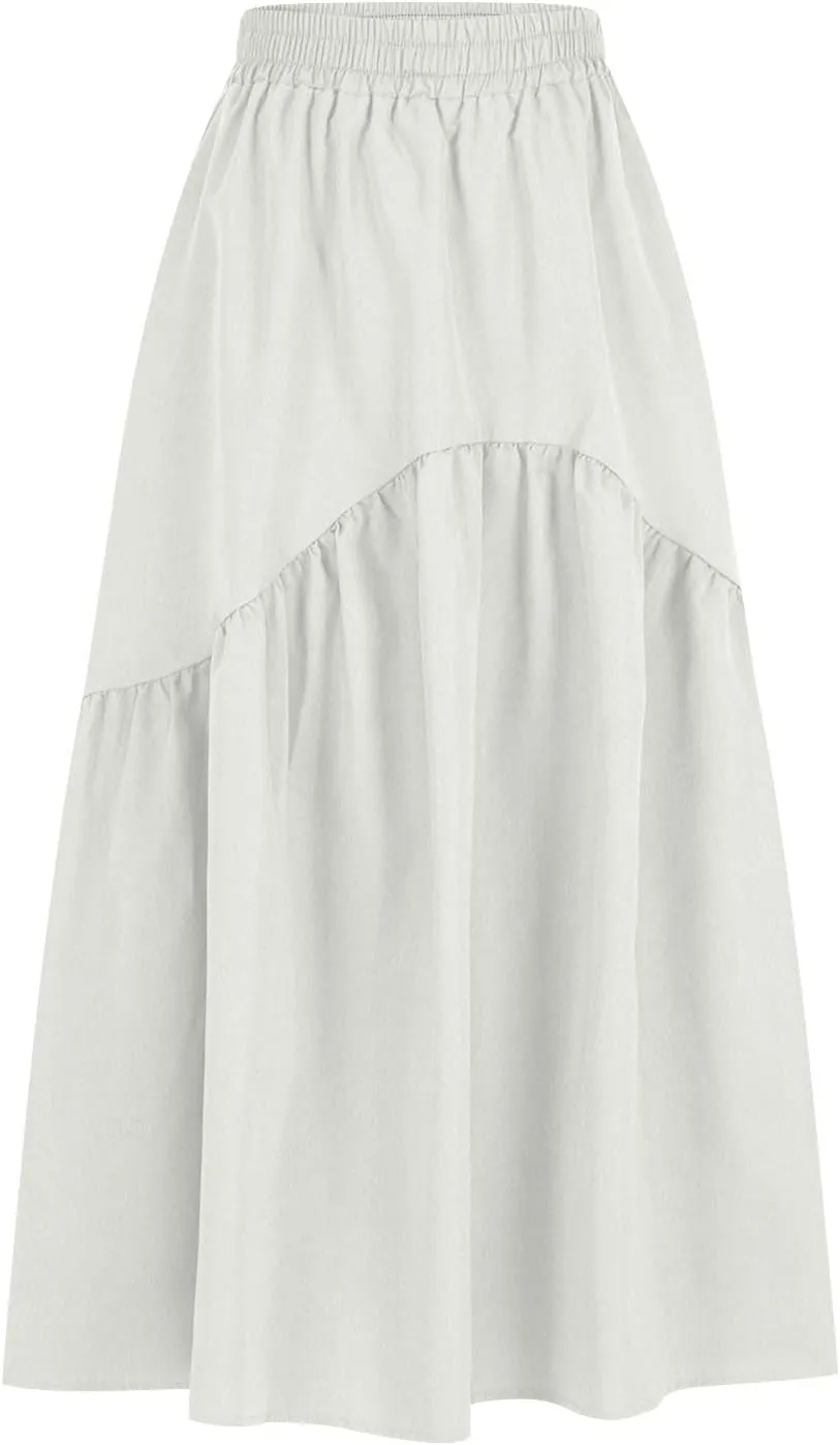 Skirts for Women Fall Elastic High Waist Swing Skirts Casual Pleated a Line Midi Skirt Trendy Baggy Half Skirt