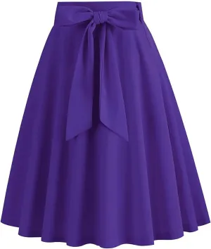 Skirts for Women Midi Length Vintage Hepburn Skirt Cinch Waist Bow Tie Plus Size Baggy Western Skirts Clothes