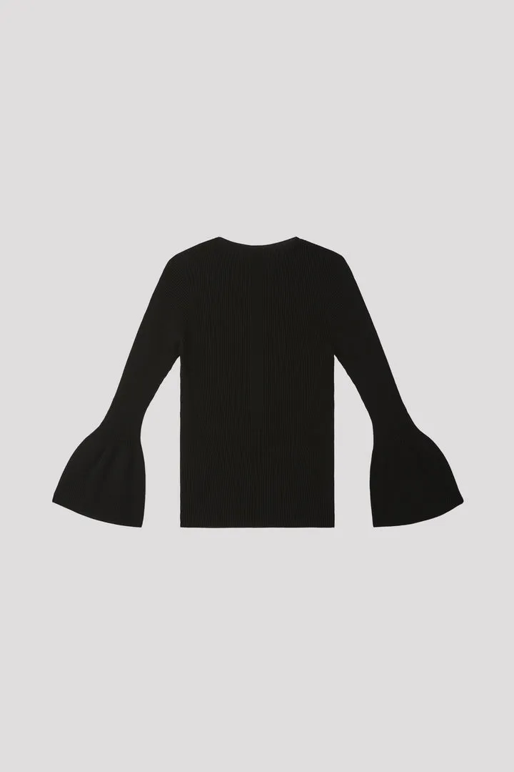 Soft Portrait Bell Sleeve Top - Black