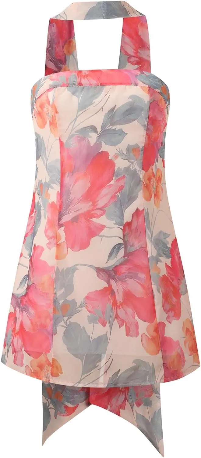 Strapless Tube Mini Dress Sexy Floral Y2K Slim Fit Backless Short Bandeau Dress Going Out Night Party Dresses