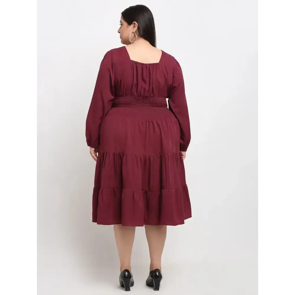 Stylish Maroon Crepe Solid Knee Length Dresses For Women