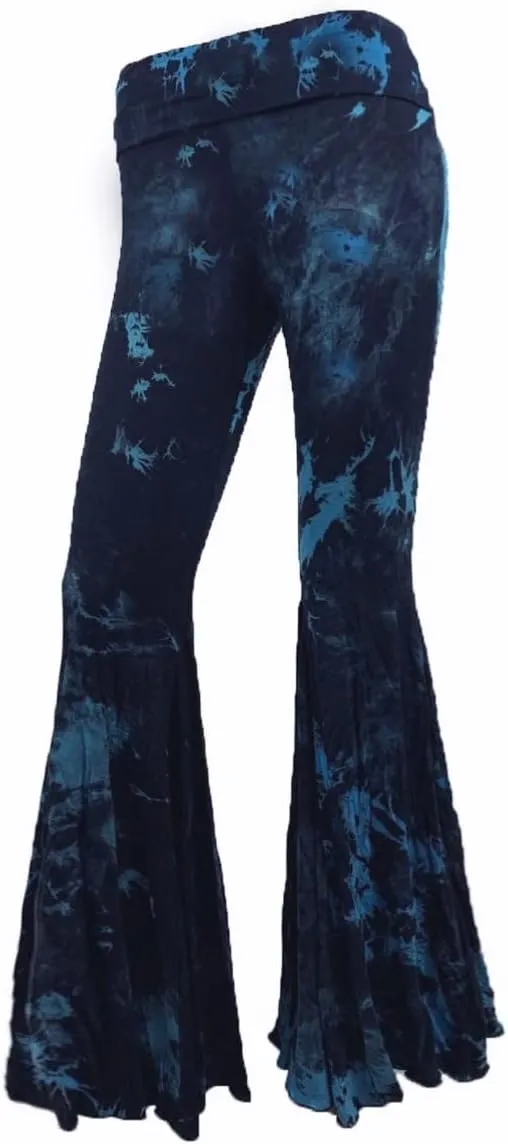 SugarRock Women Paisley Palazzo Hippie Pants Fold-Over Waist Bell Bottom Leg