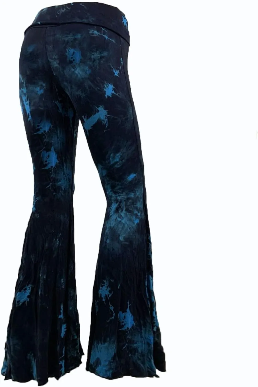 SugarRock Women Paisley Palazzo Hippie Pants Fold-Over Waist Bell Bottom Leg