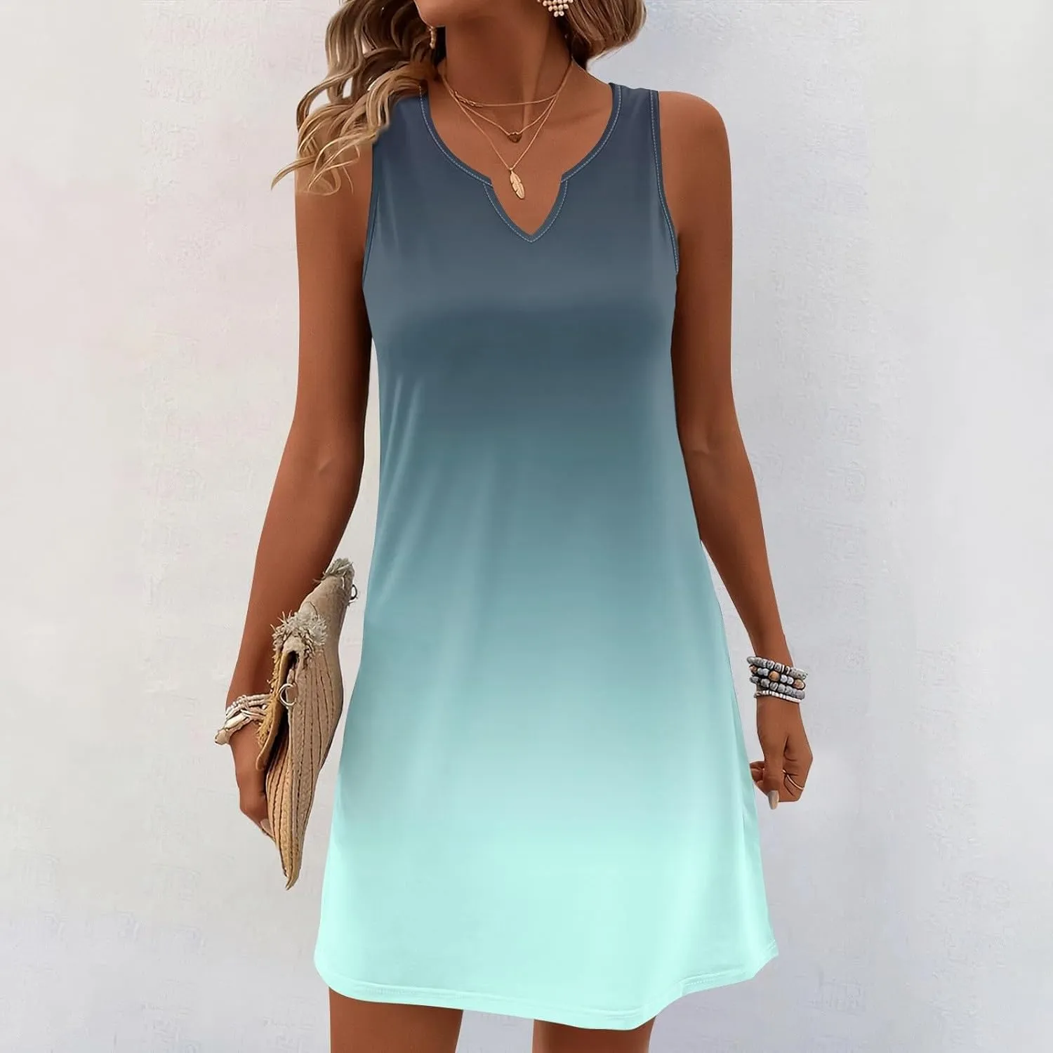 Summer Dresses for Women 2025 Casual A Line Sundress Sleeveless Crew Neck Beach Vacation Dress Printed Tank Dress