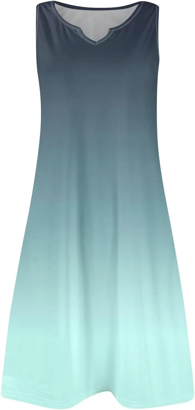 Summer Dresses for Women 2025 Casual A Line Sundress Sleeveless Crew Neck Beach Vacation Dress Printed Tank Dress