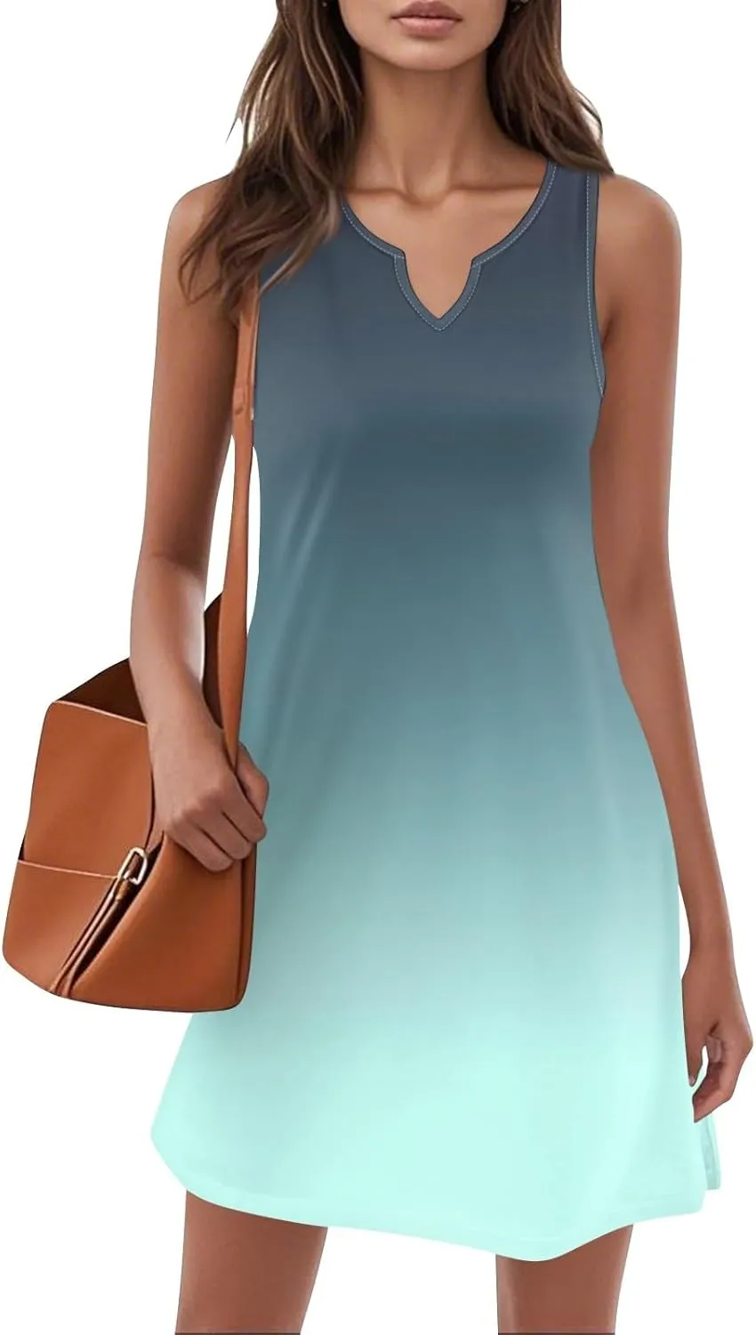 Summer Dresses for Women 2025 Casual A Line Sundress Sleeveless Crew Neck Beach Vacation Dress Printed Tank Dress
