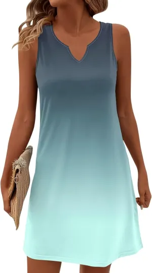 Summer Dresses for Women 2025 Casual A Line Sundress Sleeveless Crew Neck Beach Vacation Dress Printed Tank Dress
