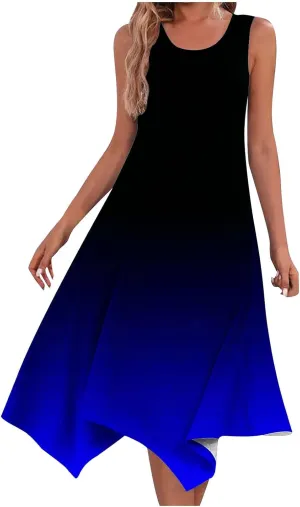 Summer Dresses for Women Casual Sleeveless Tank Dress Knee-Length U-Neck Tie Dye Print Sundress Beach Boho Midi-Dresses