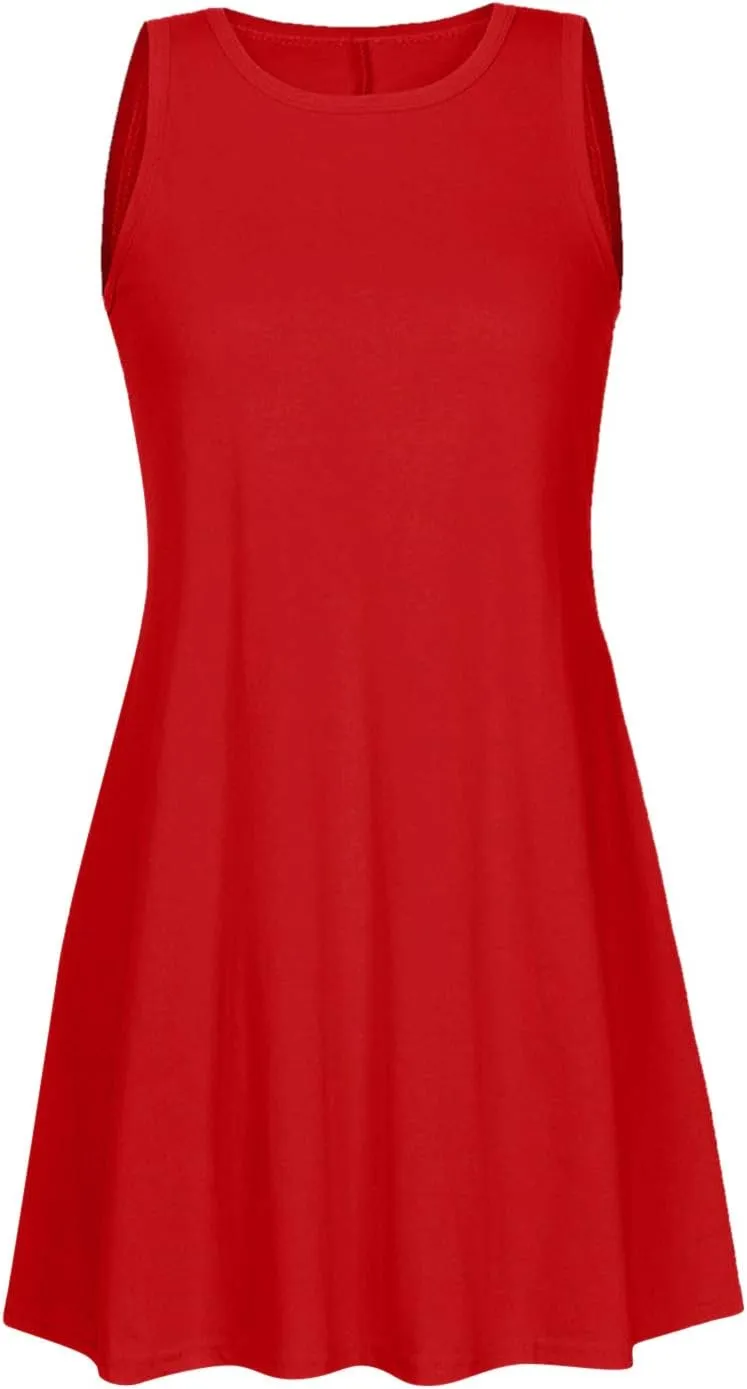 Summer Dresses for Women Sleeveless A-Line Beach Sundress Loose Casual Tank Dresses Tshirt Dress with Pockets