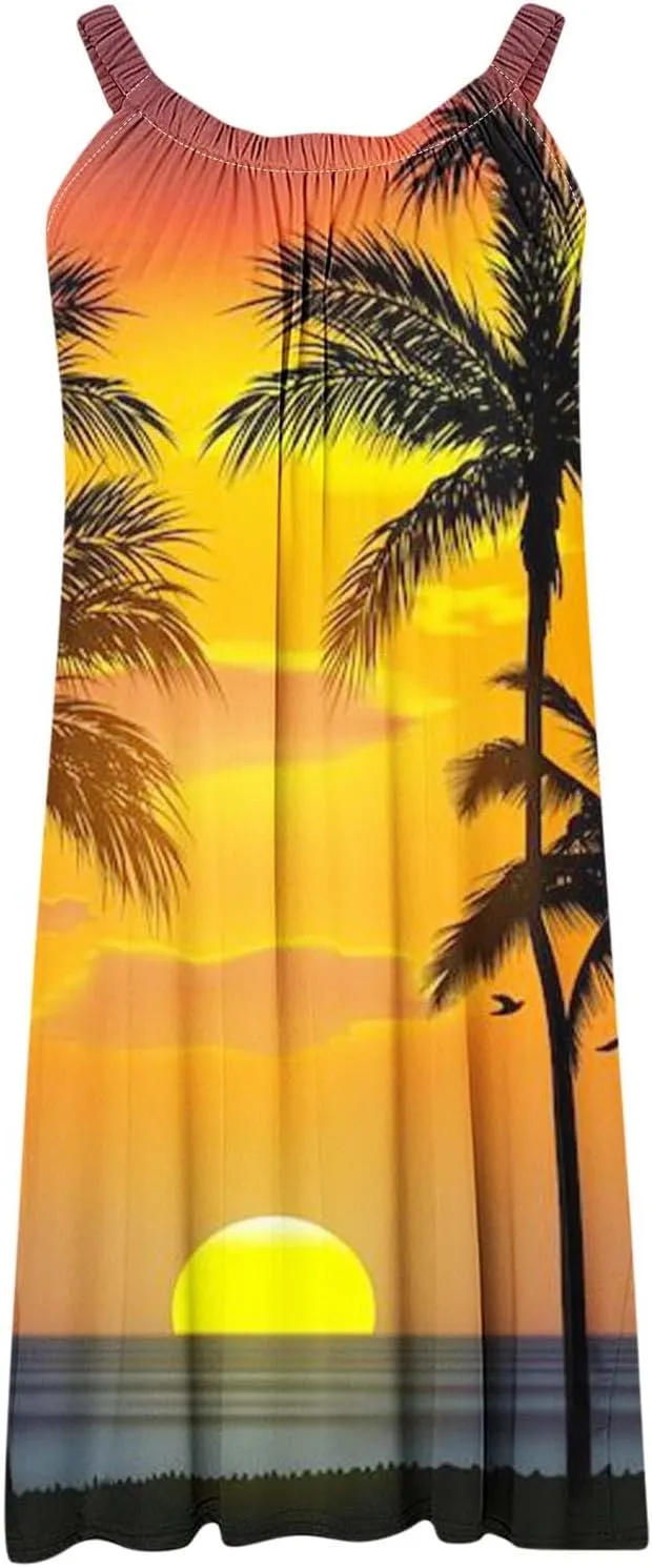 Summer Dresses for Women Vacation 2024 Casual Flowy Hawaiian Beach Sun Dress Casual Plus Size Slip Dress 2024