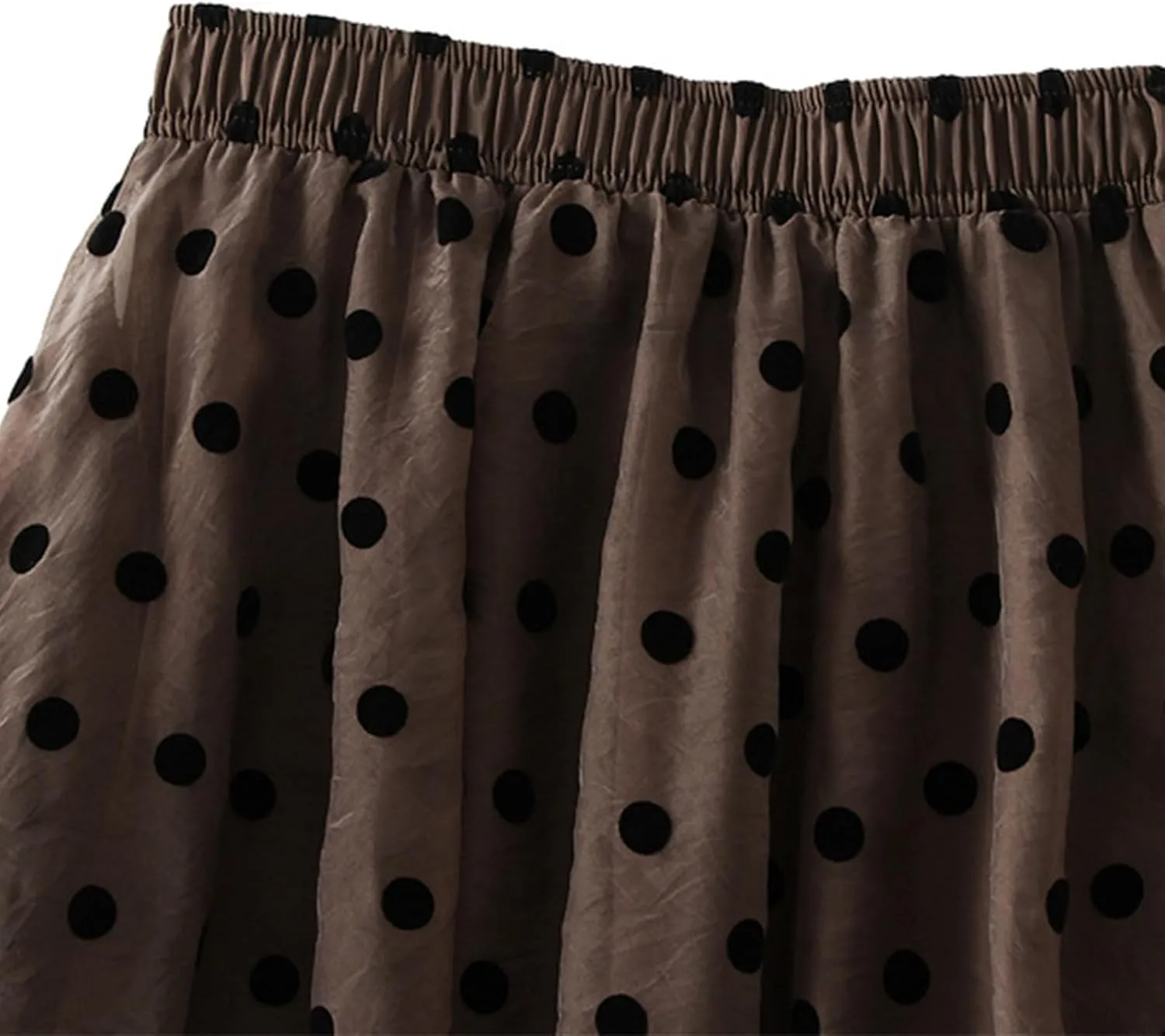 Summer Mesh Midi Skirts for Women Elastic Waist Polka Dot Printed Pleated Skirt Casual Cute Puffy Knee Length Skirts