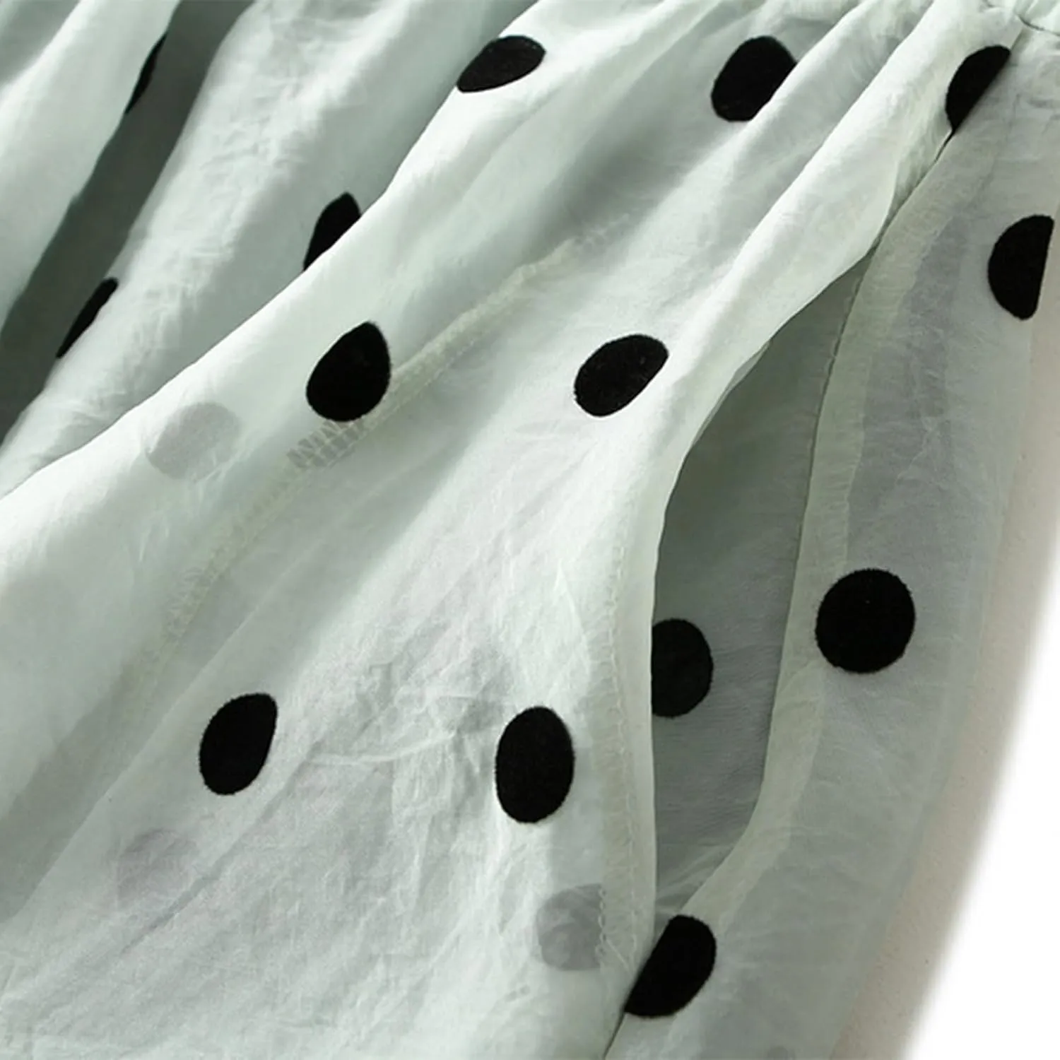 Summer Mesh Midi Skirts for Women Elastic Waist Polka Dot Printed Pleated Skirt Casual Cute Puffy Knee Length Skirts