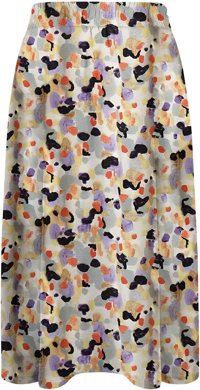 Summer Skirts for Women 2025 Midi Length Boho Floral Elastic High Waist Pleated A Line Skirts with Pockets Beach Coverups