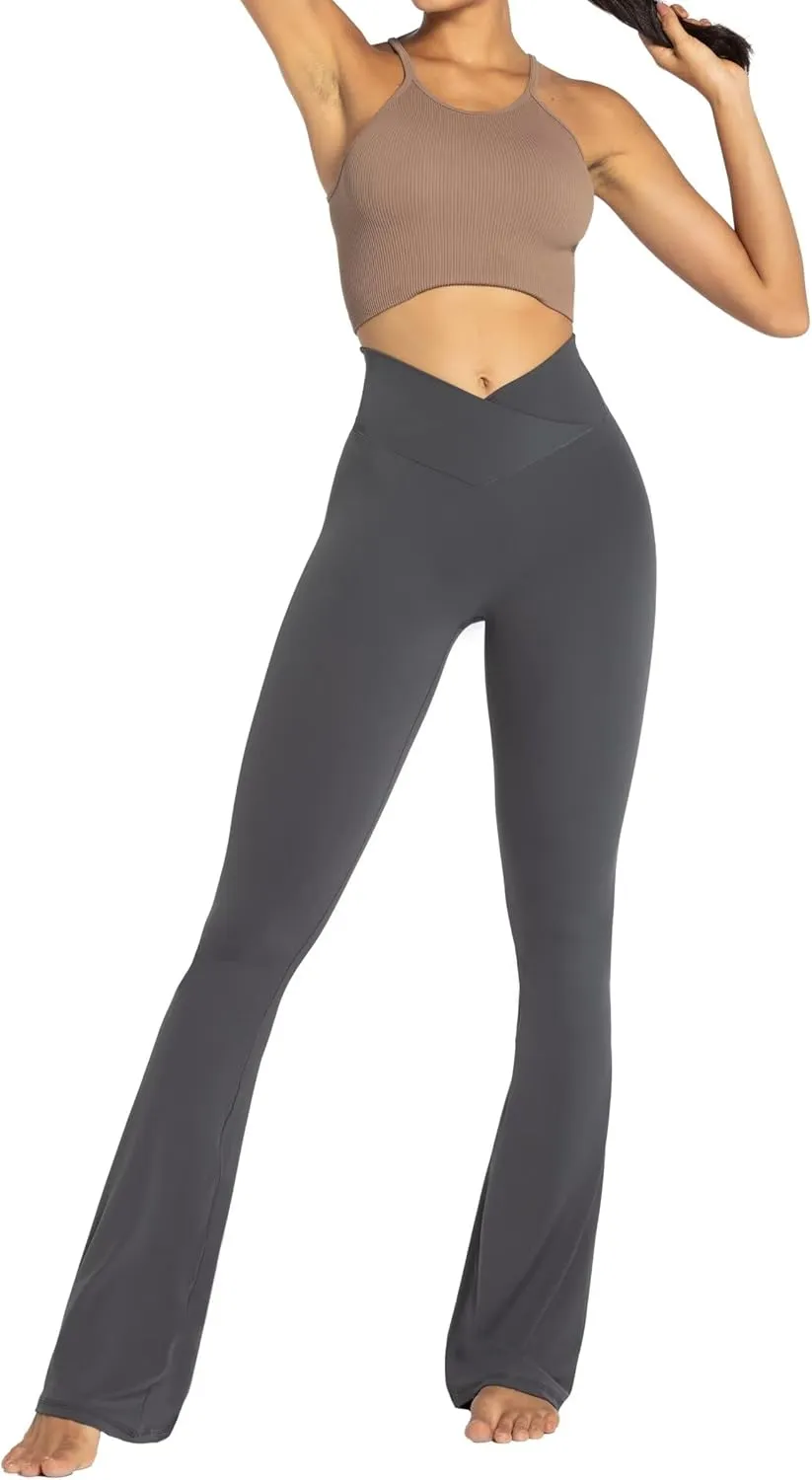 Sunzel Womens Flare Leggings No Front Seam Flare Yoga Pants with Tummy Control Crossover High Waist and Wide Leg