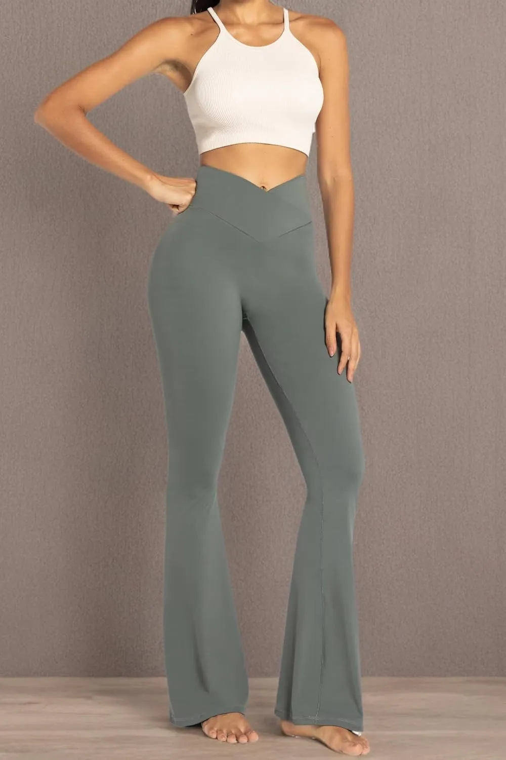 Sunzel Womens Flare Leggings No Front Seam Flare Yoga Pants with Tummy Control Crossover High Waist and Wide Leg