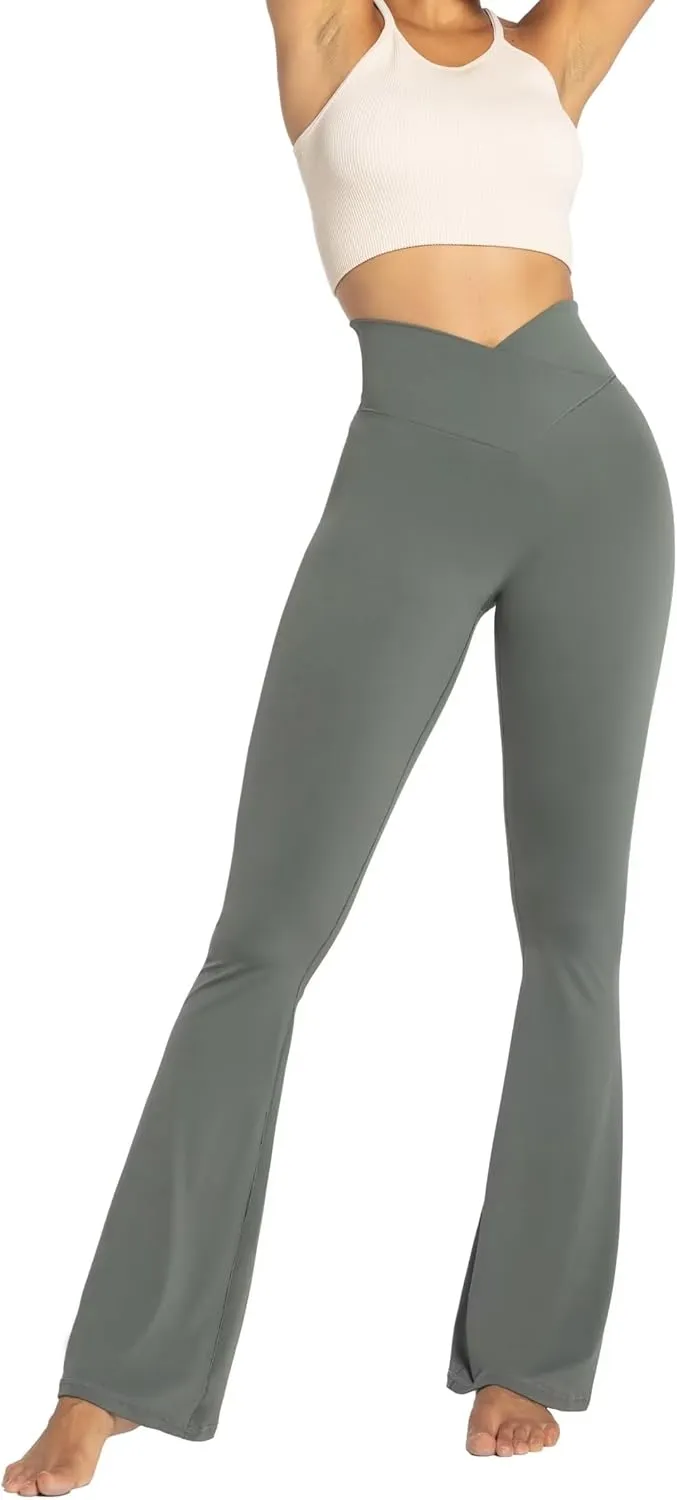 Sunzel Womens Flare Leggings No Front Seam Flare Yoga Pants with Tummy Control Crossover High Waist and Wide Leg
