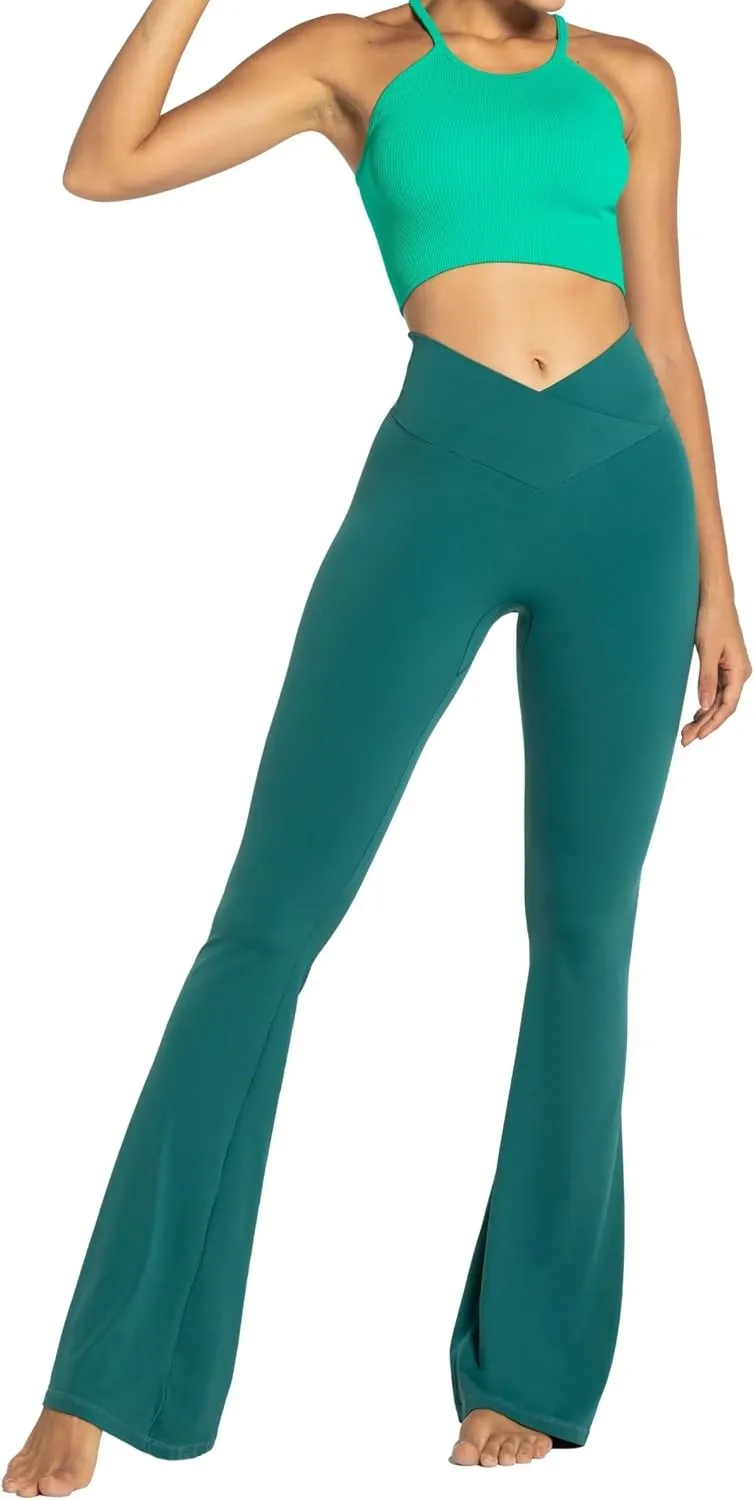 Sunzel Womens Flare Leggings No Front Seam Flare Yoga Pants with Tummy Control Crossover High Waist and Wide Leg