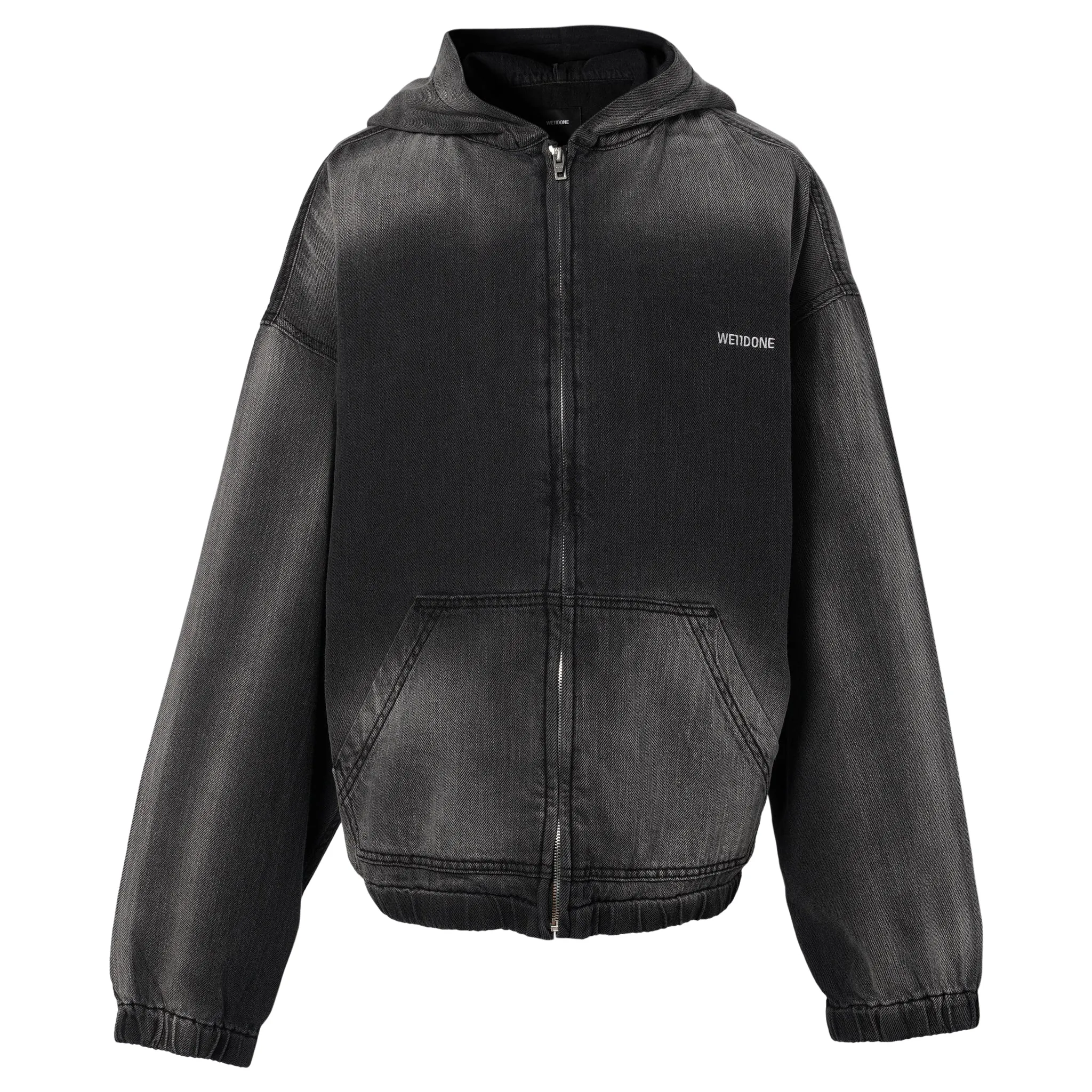 THIN DENIM HOODIE ZIP-UP / BLACK