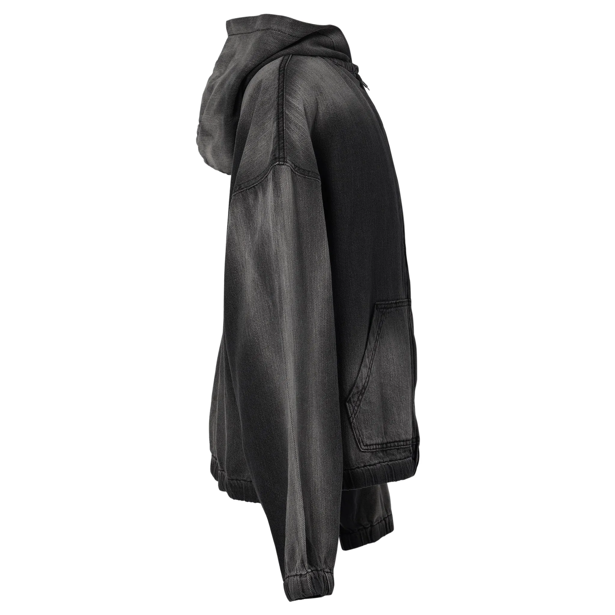 THIN DENIM HOODIE ZIP-UP / BLACK