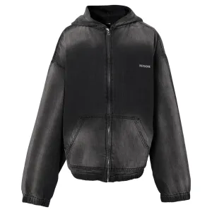 THIN DENIM HOODIE ZIP-UP / BLACK