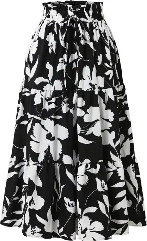 Tiered Maxi Skirts for Women Comfy Ruffle Hem Flowy Swing Elastic High Waisted Long Skorts Summer Cover Ups